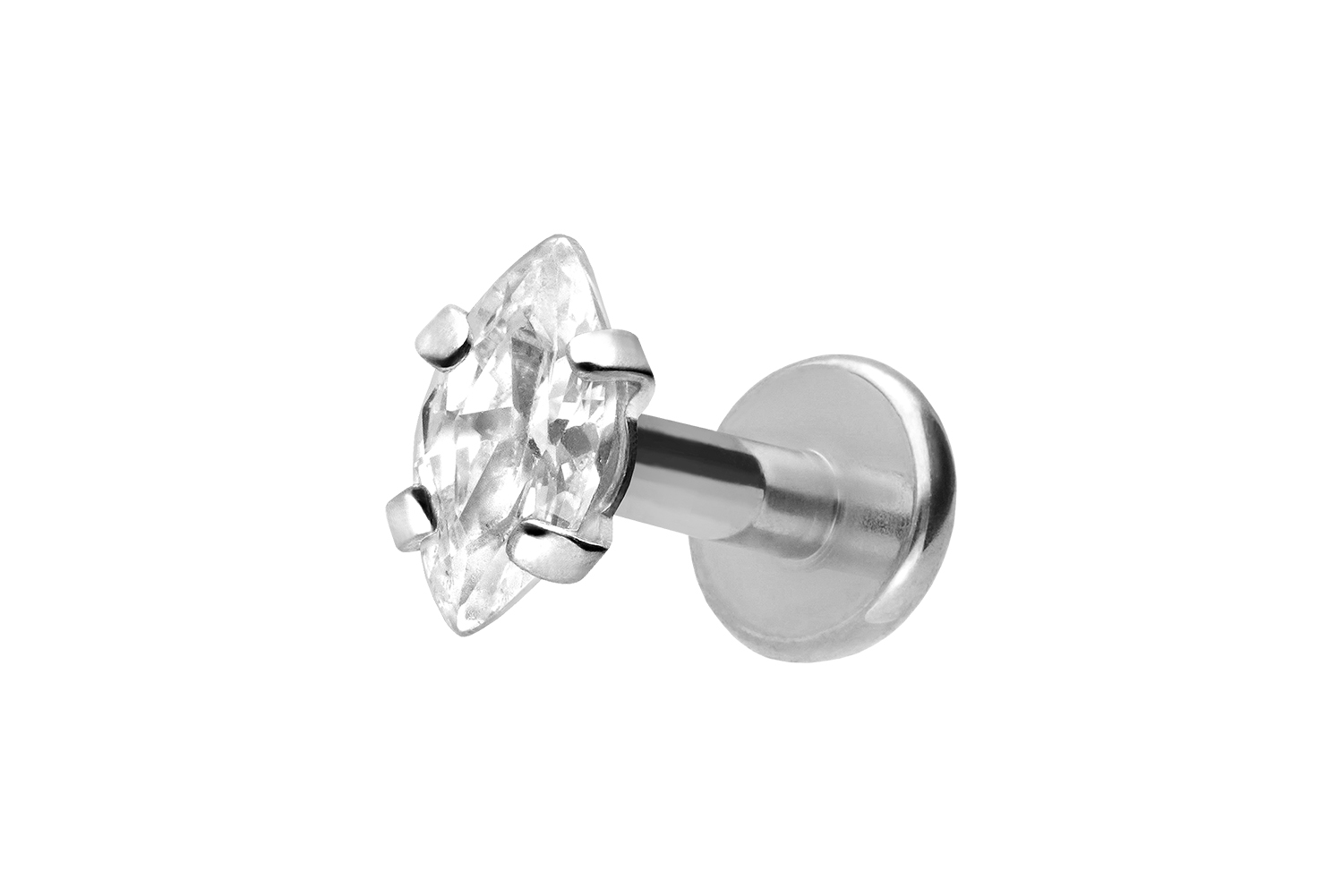 Titan Labret Piercing mit Innengewinde EINGEFASSTER KRISTALLTROPFEN